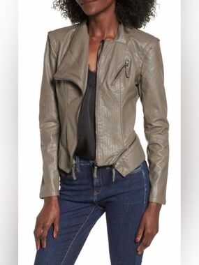 Blank NYC Taupe Gray Faux Leather Moto Jacket Women’s Sz S